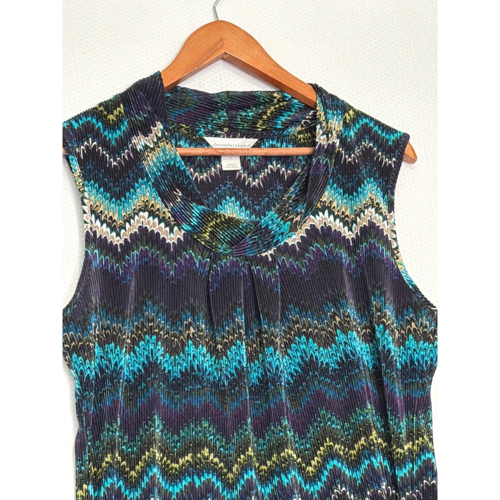 Christopher & Banks Chevron Plisse Cowl Neck Sleeveless Top Teal Purple Large - Picture 3 of 10